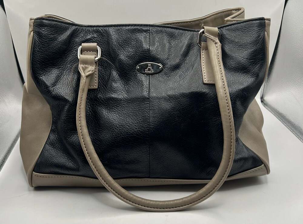 Aurielle Black and Taupe Colorblock Genuine Leather Tote Bag
